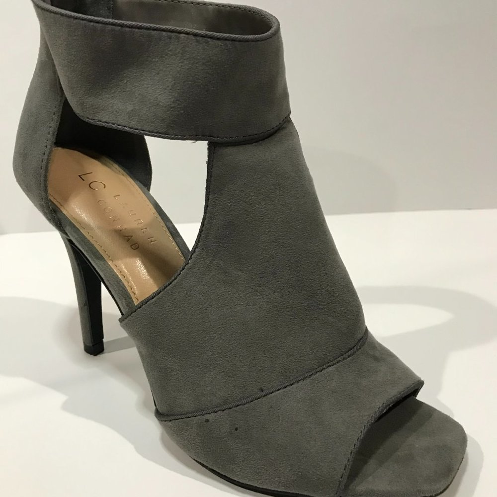 lauren conrad womens grey heeled sandals open‎ toe zip up size 8